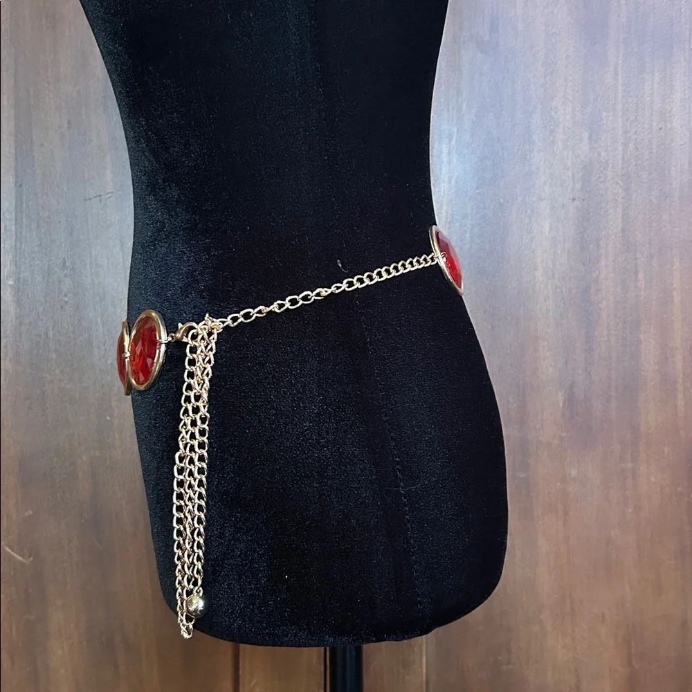 80s Chain Belt with Huge Orange Glass Gems OS